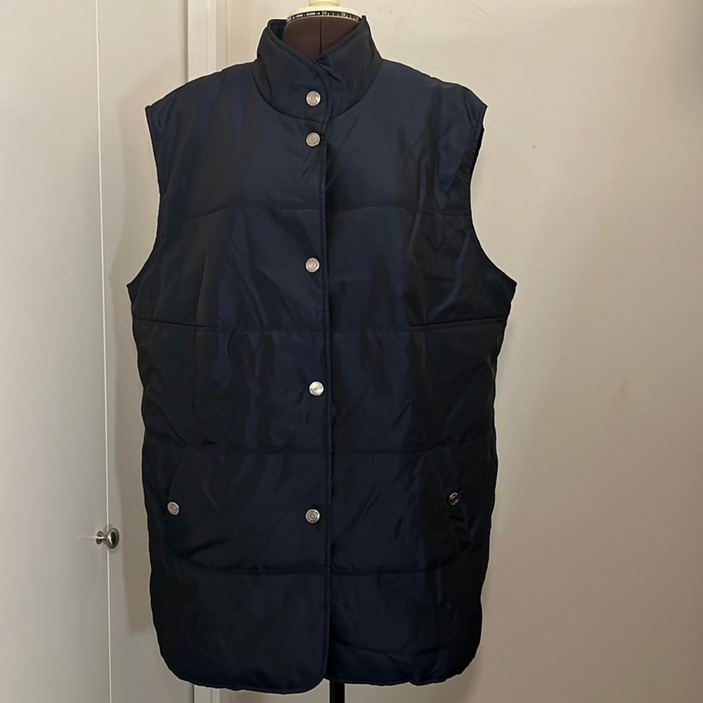 Navy Shimmer Puffer Button Up Relaxed fit Vest